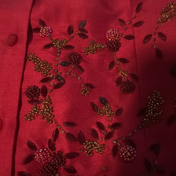 Vtg 90s Silk Beaded Floral Embroidery Glam Pants Set Womens Size 12 Romantic - Picture 9 of 9